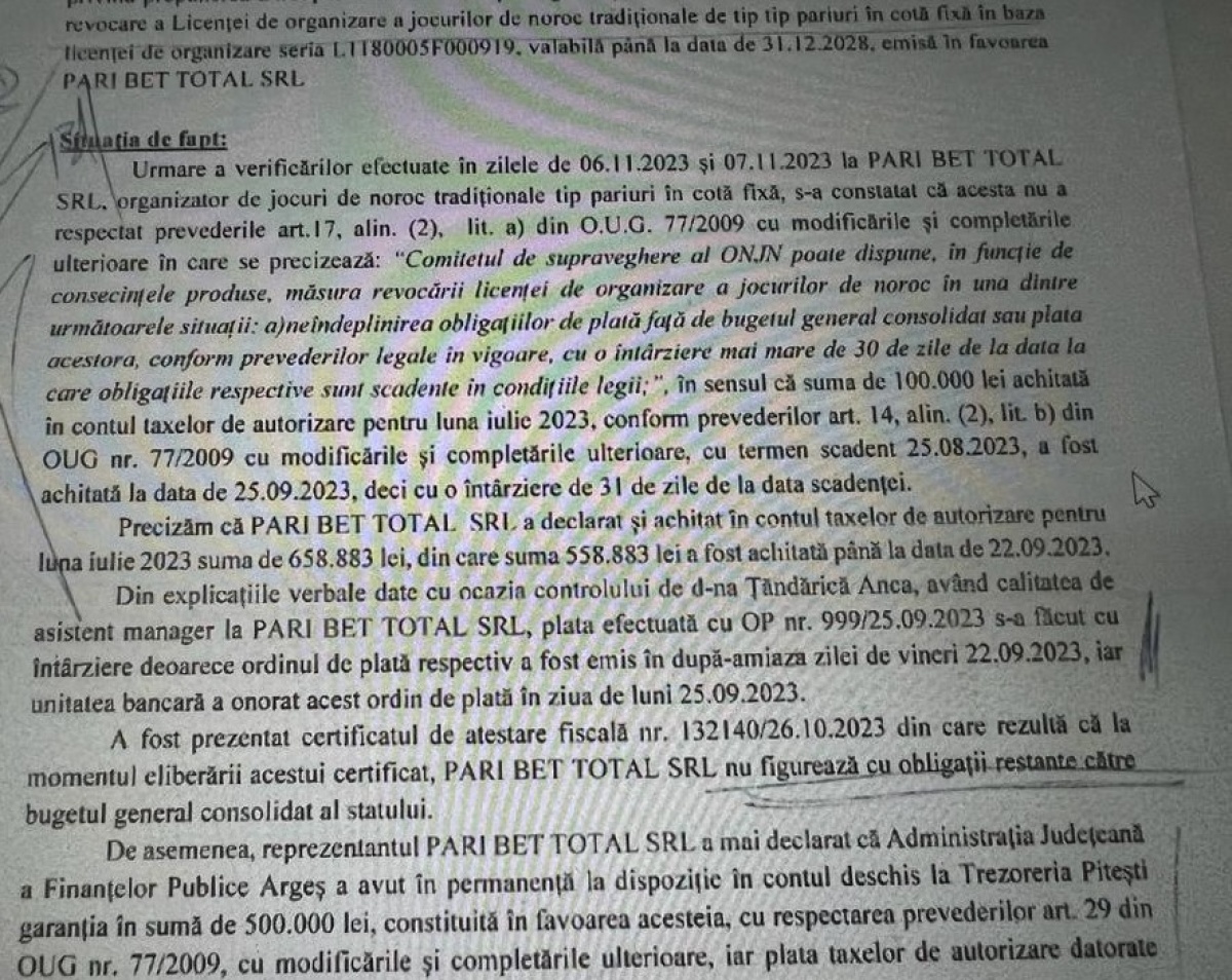 Total Bet, cursă totală spre faliment. Firma are propunere pentru revocarea licenței