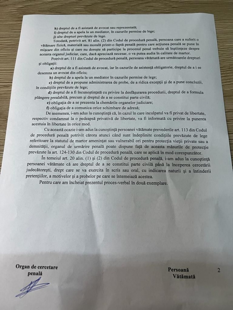 A doua pagină a procesului verbal