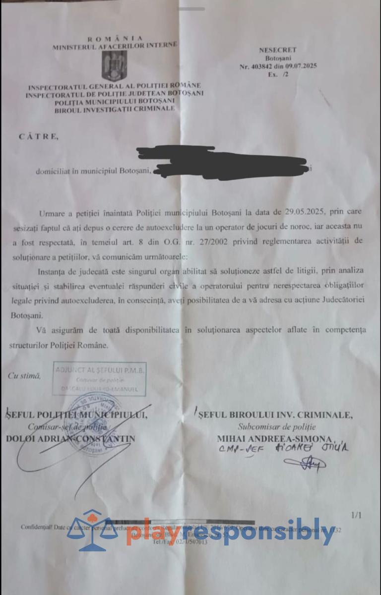 Răspunsul scris al auutorităților