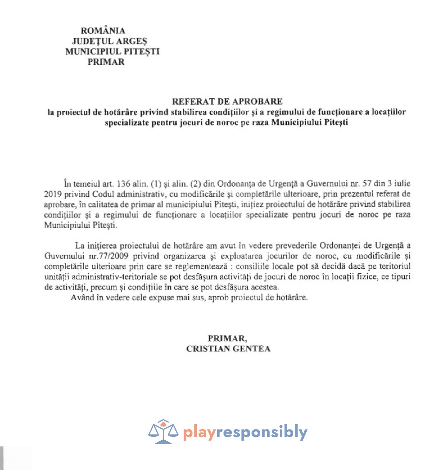 La Pitești, jocurile de noroc vor fi permise doar în hoteluri și mall-uri. Primarul Gentea: „Vor plăti o taxă anuală substanţială”