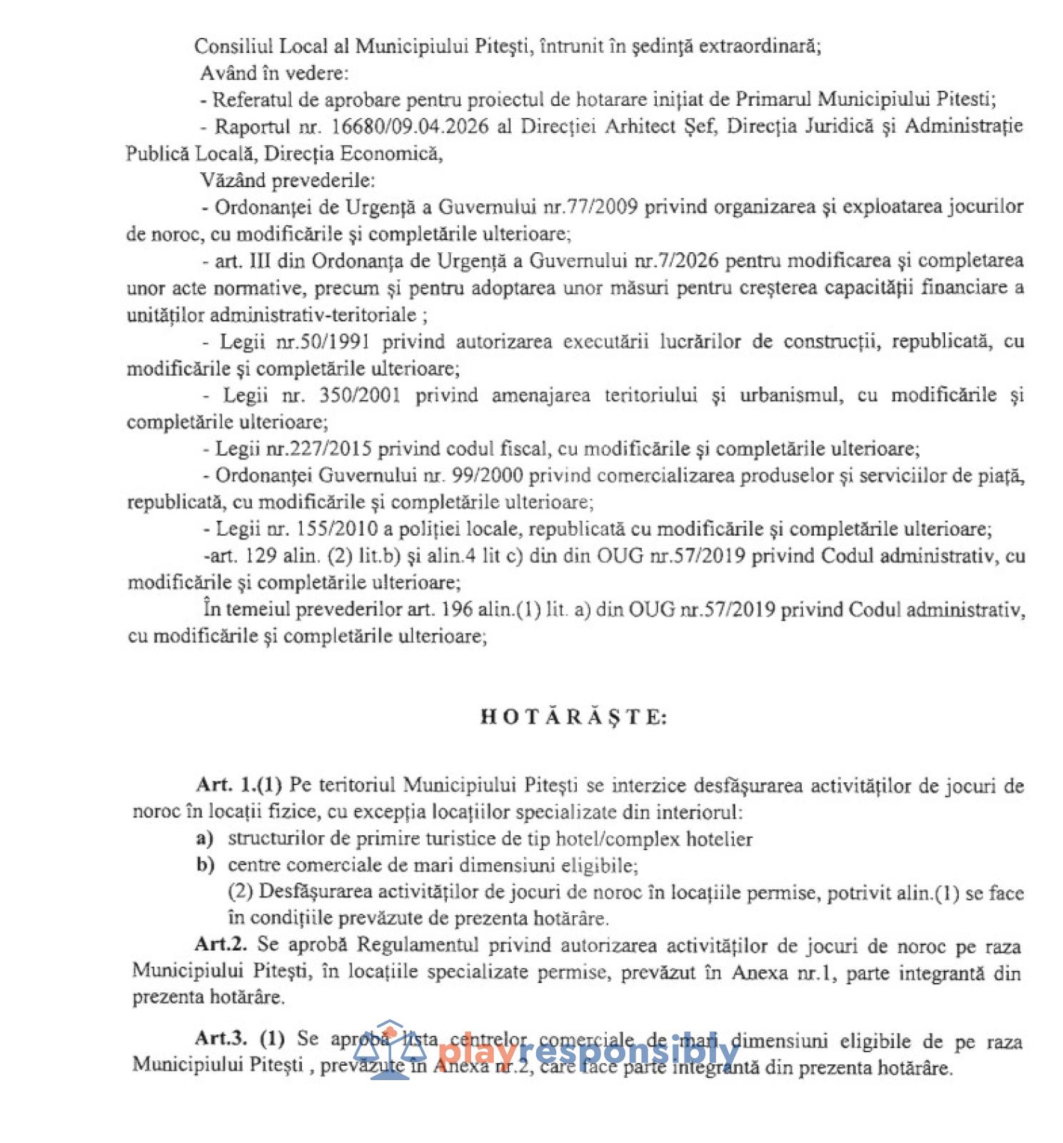 La Pitești, jocurile de noroc vor fi permise doar în hoteluri și mall-uri. Primarul Gentea: „Vor plăti o taxă anuală substanţială”