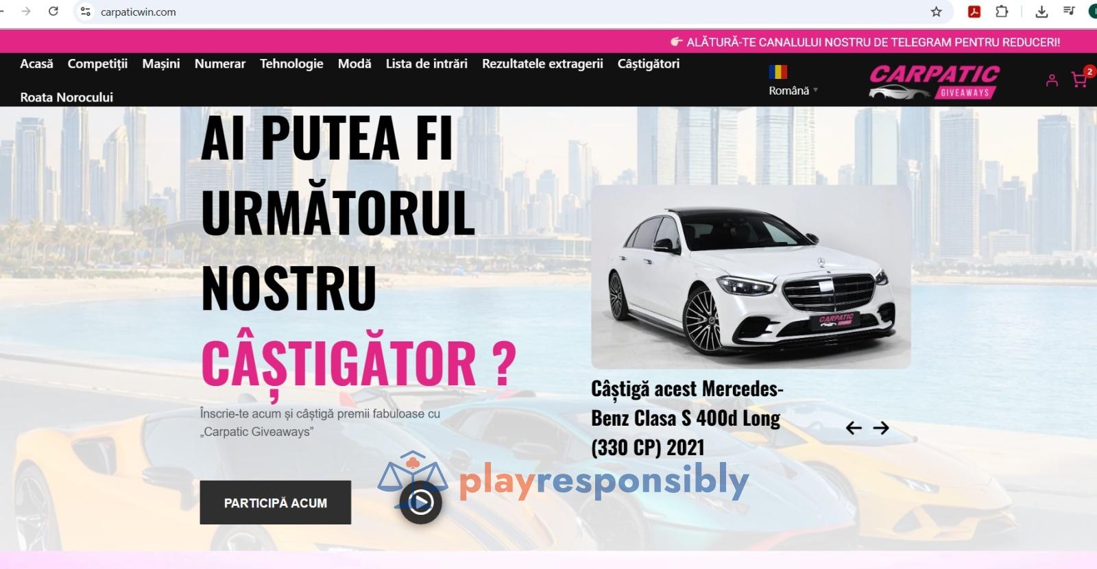Interfața site-ului carpaticwin.com