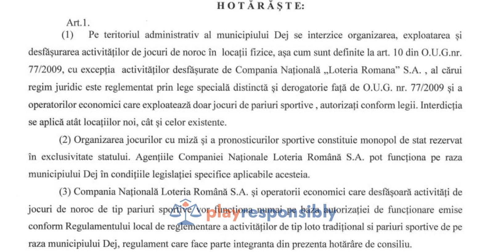 La Dej, pariurile sportive și agențiile Loteriei au evitat interzicerea